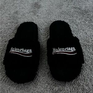 Balenciaga Black Plush Slides